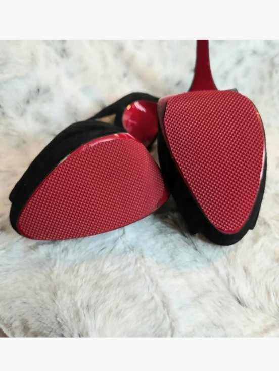 Christian Louboutin Black Suede Strappy Peep-Toe Platform Heels EU 38.5 / US 8 - Picture 9 of 11